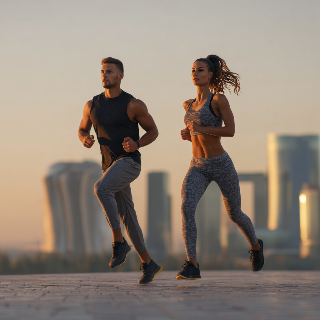 Άνθρωπος περπατά με ενέργεια στην ανατολή